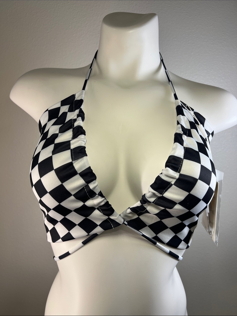 Fashion Original Design Black & White Checkered Halter Bikini Top SMALL
